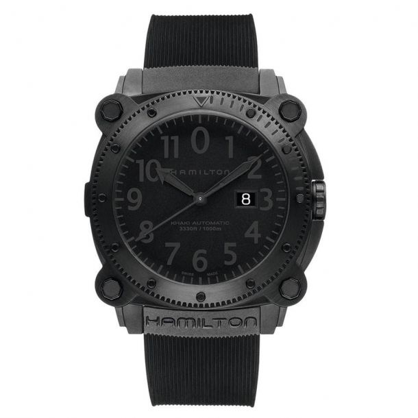 Men s Hamilton Khaki Navy BeLOWZERO 1000M Auto Black Rubber Strap Watch H78585333