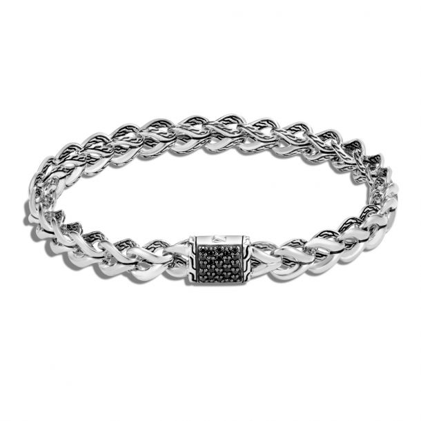 fandf John Hardy Asli Classic Chain Link 7mm Black Sapphire Sterling Silver Bracelet