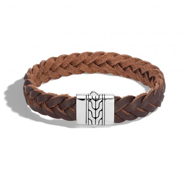【メーカー直送】 Men's John Bracelet Leather Brown 13mm Chain Classic Hardy アクセサリー