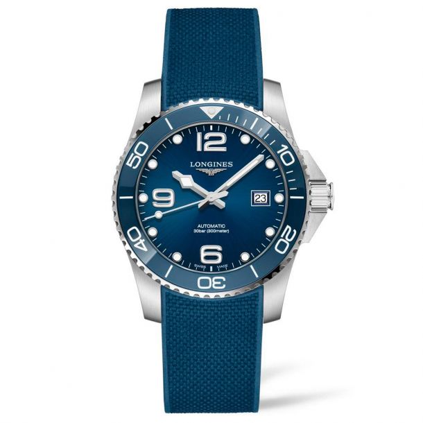 Men s Longines HydroConquest Blue Automatic Diving Blue Rubber Strap Watch L37814969 REEDS Jewelers