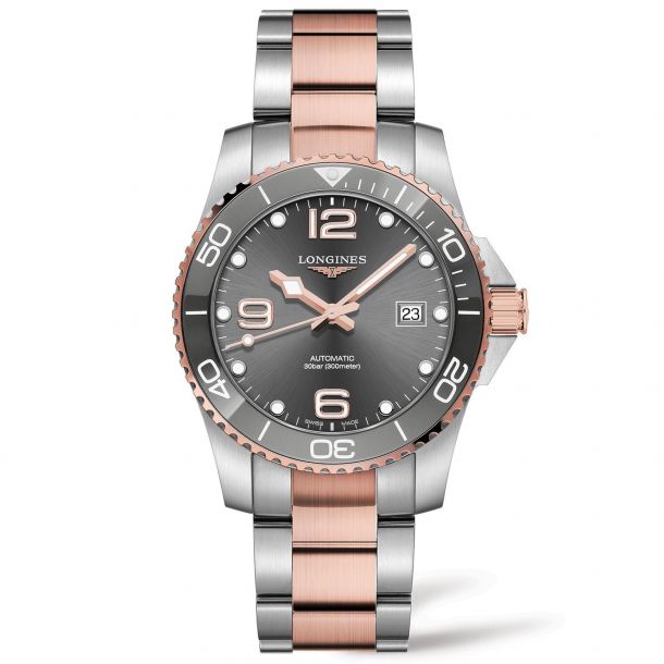 Men s Longines HydroConquest Two Tone Watch Grey Dial 41mm L37813787 REEDS Jewelers