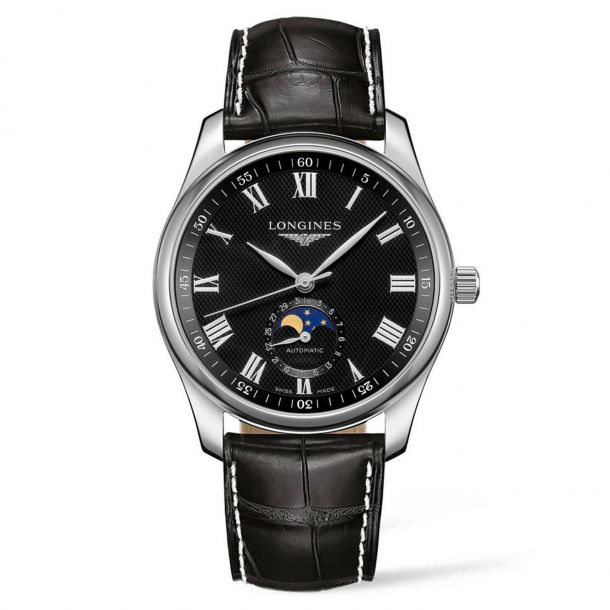 Longines black leather strap store