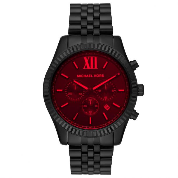 Men's Michael Kors Lexington Chronograph Red Crystal Dial Black-Tone  Stainless Steel Bracelet Watch MK8733 | REEDS Jewelers