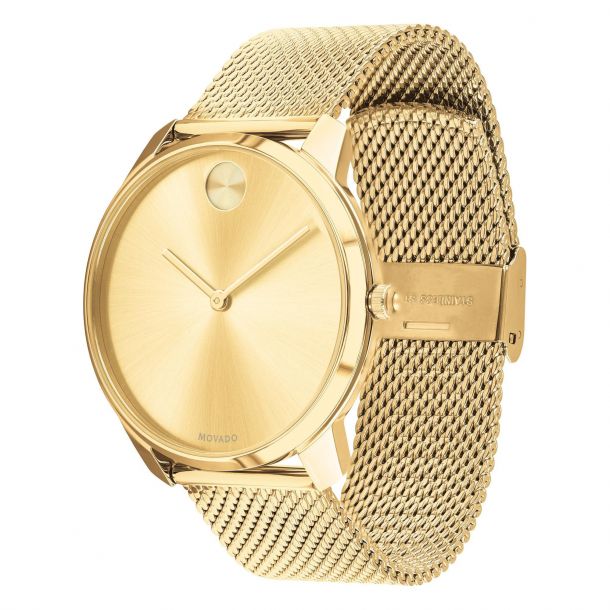 Men s Movado BOLD Gold Ion Plated Mesh Bracelet Stainless Steel Watch 42mm 3600588