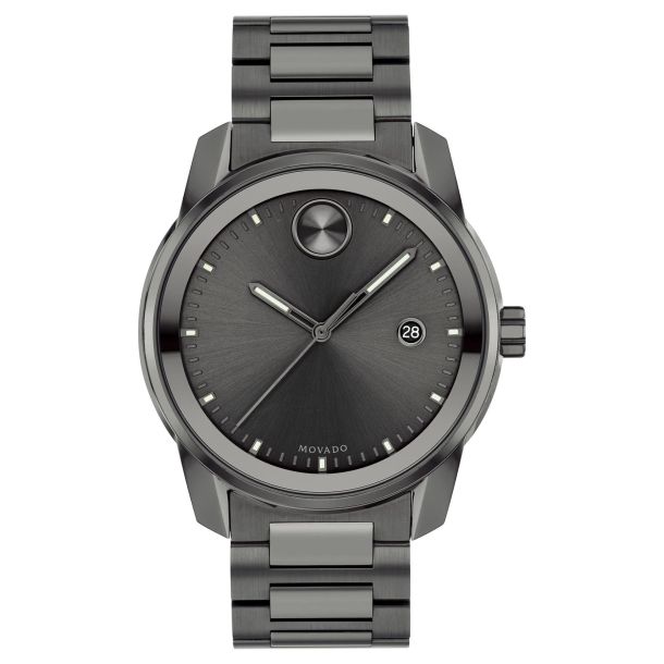 Men s Movado BOLD Verso Gunmetal Ion Plated Bracelet Watch 42mm