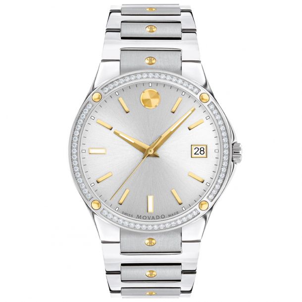 Movado silver watch with diamonds shop