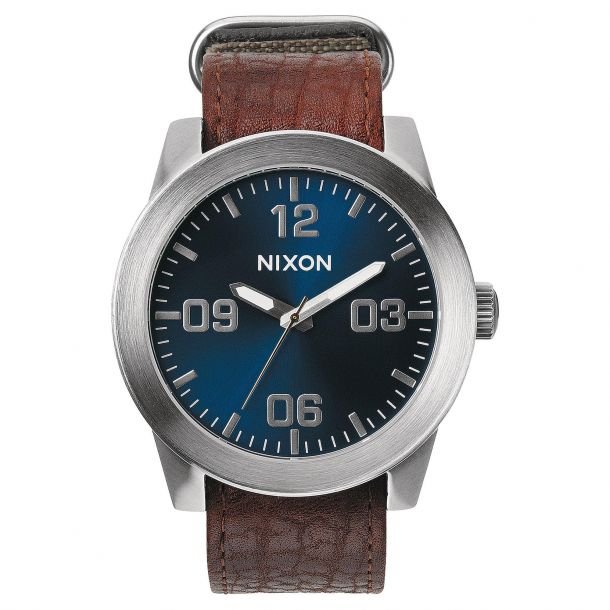 Men s Nixon Corporal Blue Dial Brown Leather Strap Watch A243 1656 00