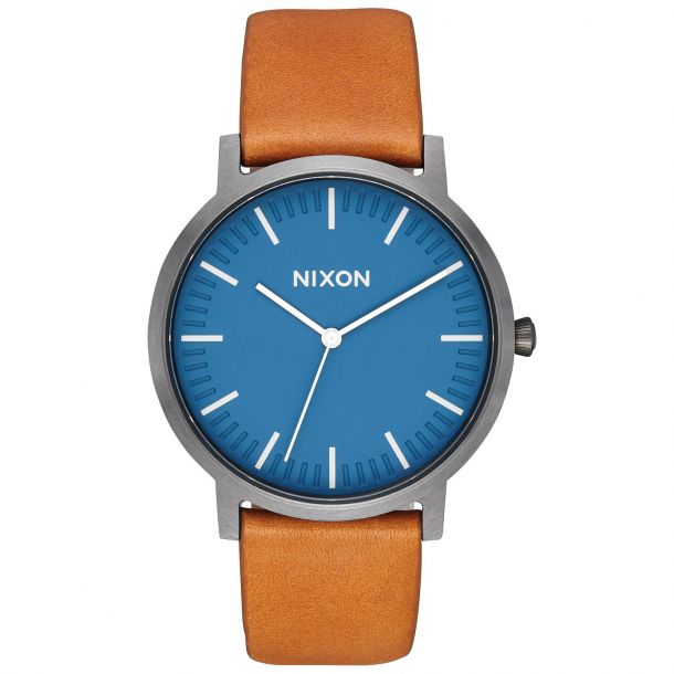 Men s Nixon Porter Navy Dial Brown Leather Strap Watch A10582854 REEDS Jewelers