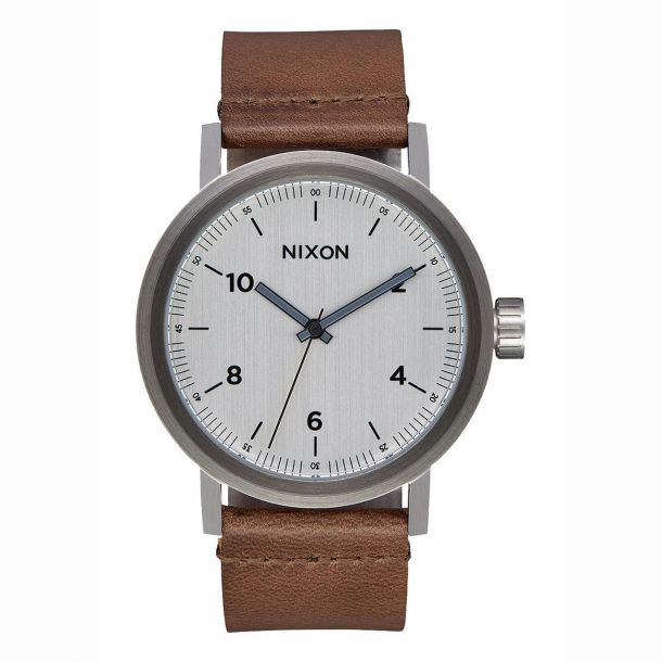Men s Nixon Stark Silver Dial Brown Leather Watch A11942092
