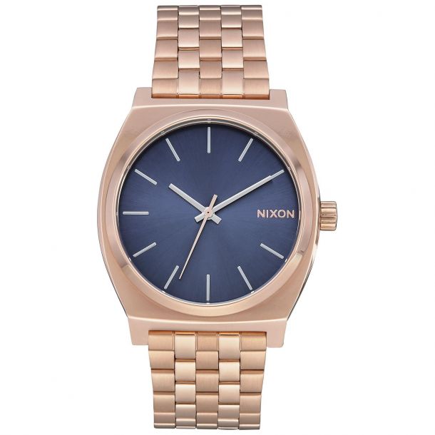 Men s Nixon Time Teller Stormy Blue Dial Rose Gold Tone Stainless Steel Watch A0453005 REEDS Jewelers