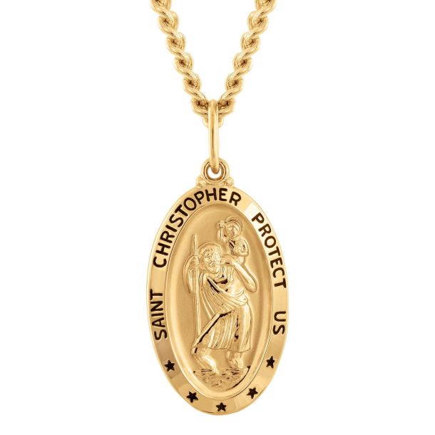 Men s Oval Saint Christopher Medallion Pendant Necklace REEDS
