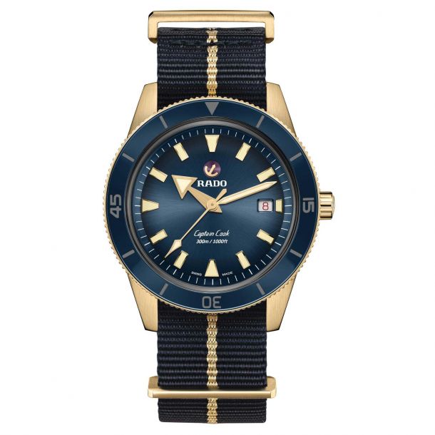 Men s Rado Captain Cook Automatic Bronze Blue NATO Strap Watch R32504207 REEDS Jewelers
