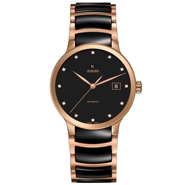Men s Rado Centrix Automatic Diamonds Two Tone Rose and Black Watch R30009752