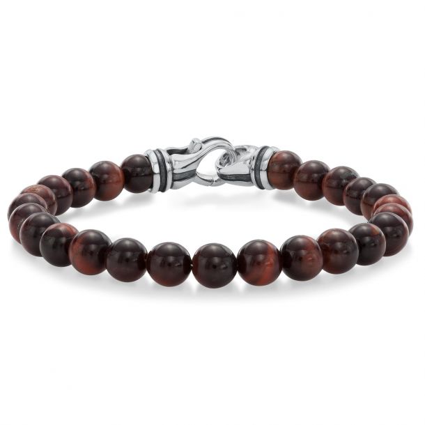 Red Tiger Eye Women Name Bracelet - with Engraved Gold Plated Beads