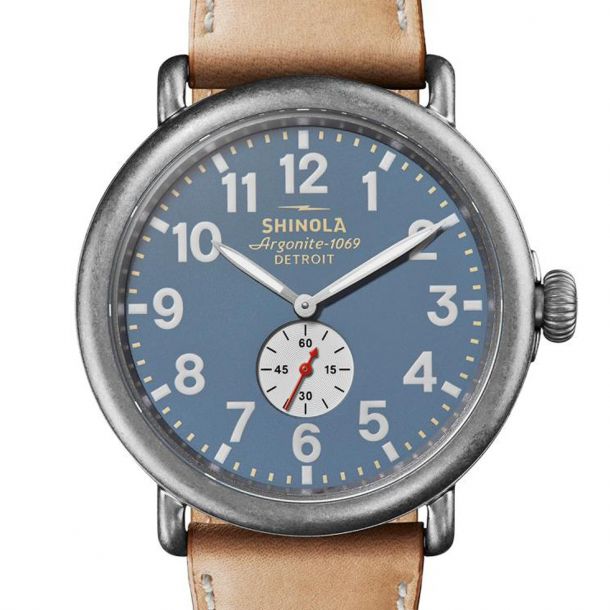 Men s Shinola The Runwell Blue Dial Tan Leather Strap Watch S0120141506