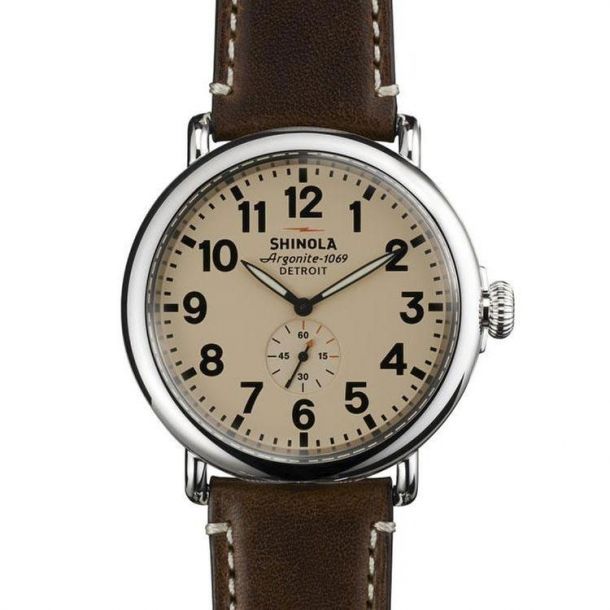 Men s Shinola The Runwell Cream Dial Brown Leather Strap 47mm