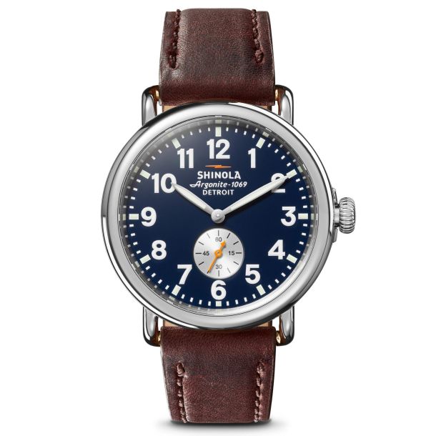 Men s Shinola The Runwell Midnight Blue Dial Leather Strap Watch S0120224035 REEDS Jewelers