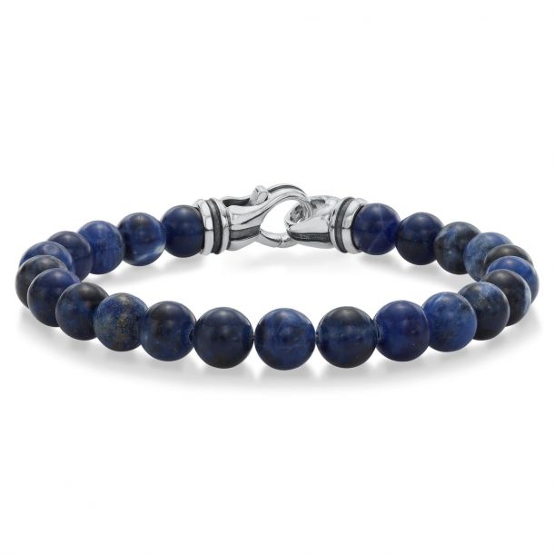 Men s Sodalite Beaded Bracelet with Sterling Silver Clasp