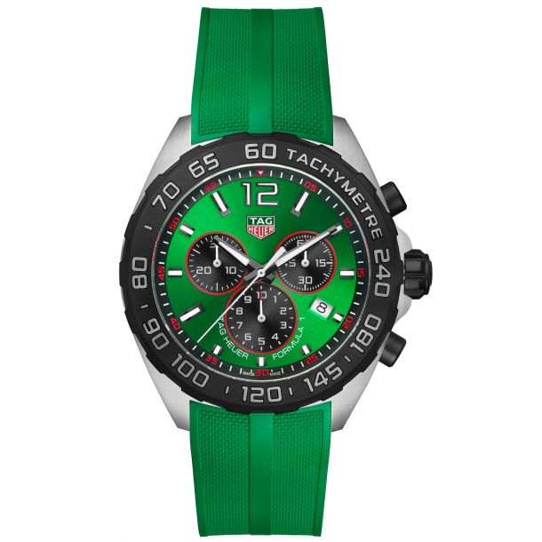 TAG Heuer FORMULA 1 Quartz Chronograph Green Rubber Strap Watch 43mm CAZ101AP.FT8056 REEDS Jewelers