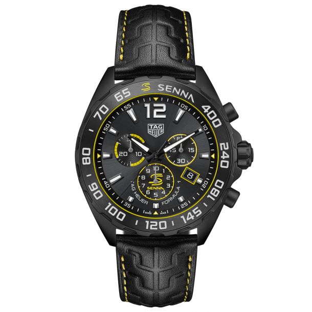 TAG Heuer FORMULA 1 X Senna Black Leather Strap Watch Grey Dial 43mm CAZ101AJ.FC6487