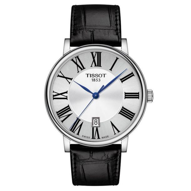 Tissot men's black leather sales strap watch