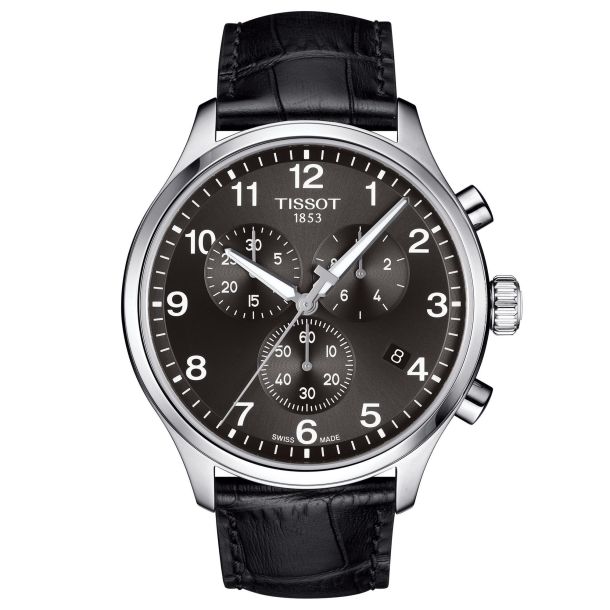 Tissot chronograph black leather sales strap watch