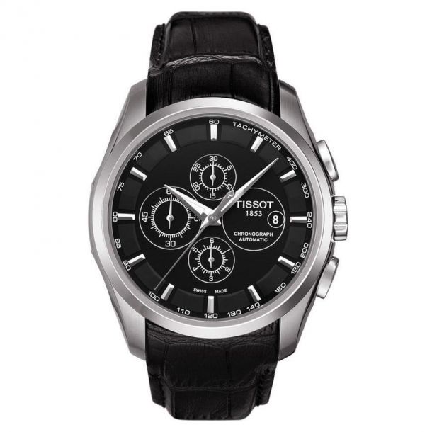 Men s Tissot Couturier Automatic Chronograph Black Leather Strap Watch T0356271605100