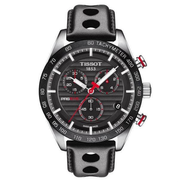 Tissot T Sport PRS 516 Chronograph Black Leather Strap Watch 42mm T1004171605100
