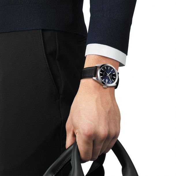 Men s Tissot T Classic Gentleman Powermatic 80 Silicium Black Leather Strap Watch T1274071604101