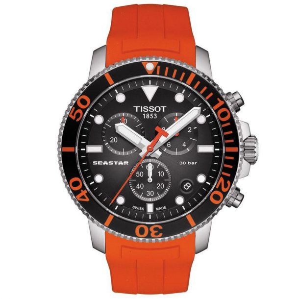 Tissot T Sport Seastar 1000 Chronograph Orange Rubber Strap Watch 45.5mm T1204171705101