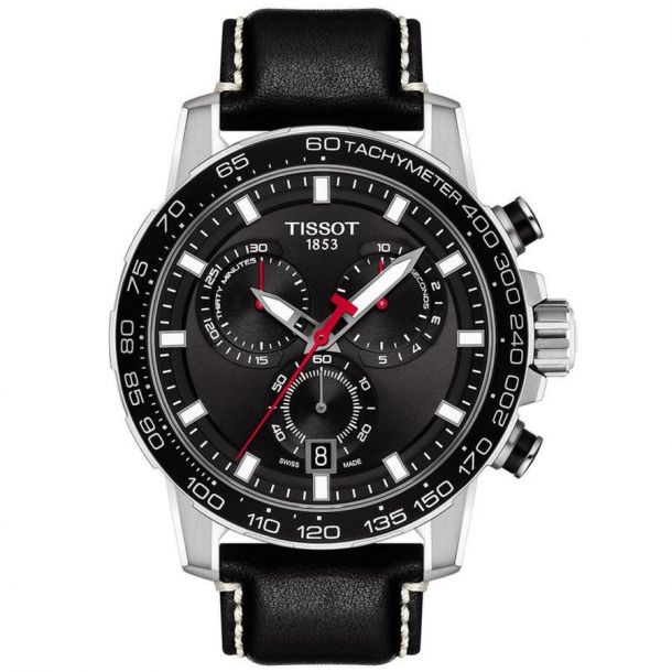 Tissot chronograph black hotsell leather strap watch
