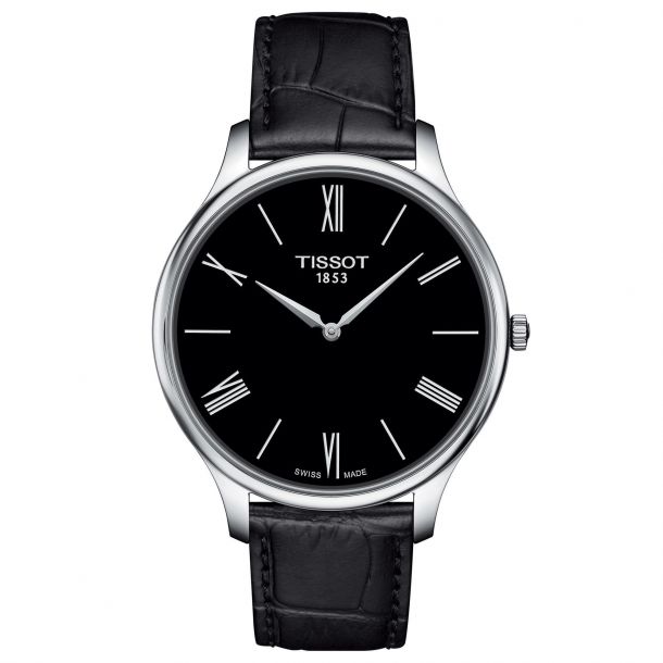 Men s Tissot Tradition 5.5 Black Dial Black Leather Strap Watch T0634091605800