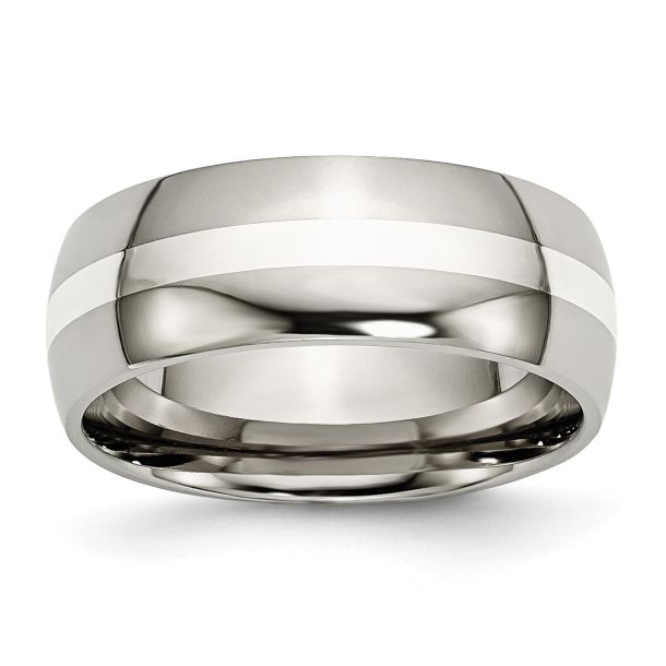 Men s Titanium 8mm Sterling Silver Inlay Polished Band REEDS