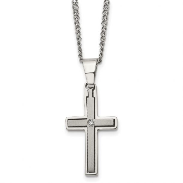 Men s Titanium Diamond Cross Pendant Necklace