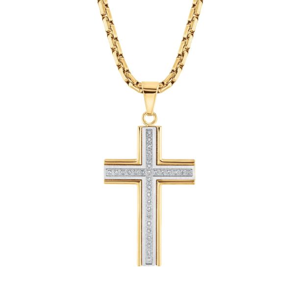 Men's Two-Tone Diamond Cross Pendant Necklace 1/7ctw | REEDS Jewelers