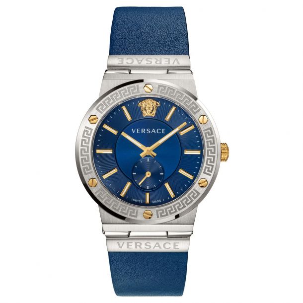 Versace Greca Logo Blue Leather Strap Watch 41mm VEVI00120