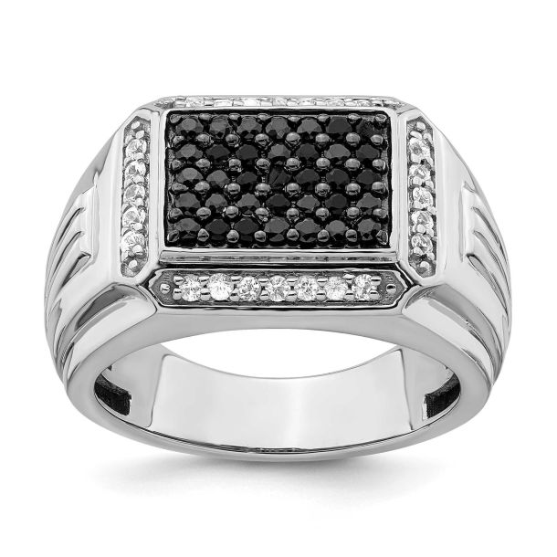 Men s White Gold Black Sapphire and White Sapphire Ring
