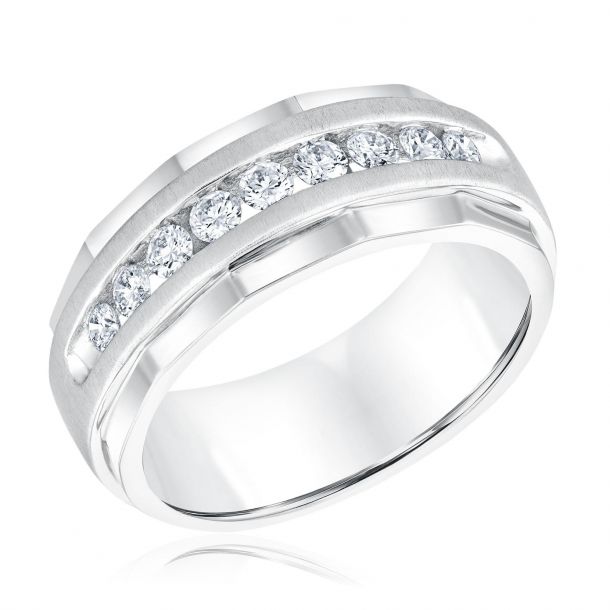 1/2ctw Diamond Beveled Edge White Gold Band | Men's | REEDS Jewelers