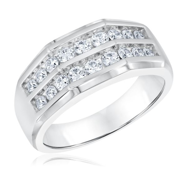 1ctw Diamond 14k White Gold Double Row Band REEDS Jewelers