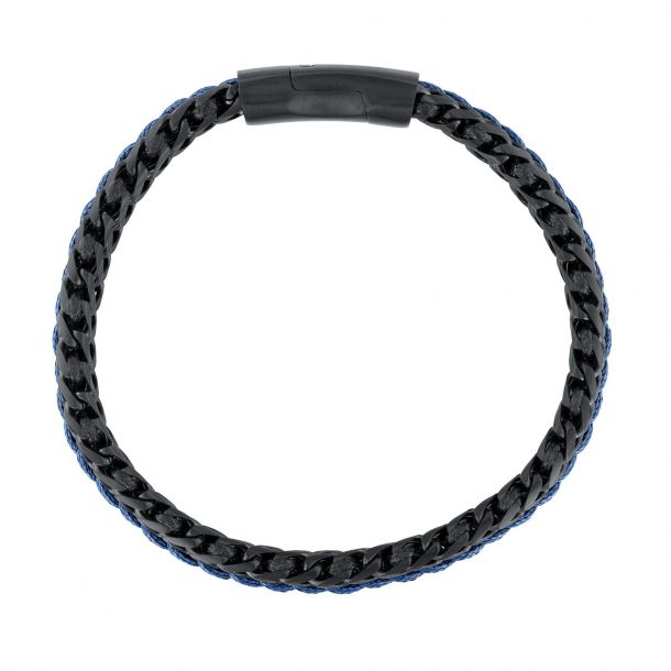 Men s Woven Black and Blue Ion Plated Stainless Steel Leather