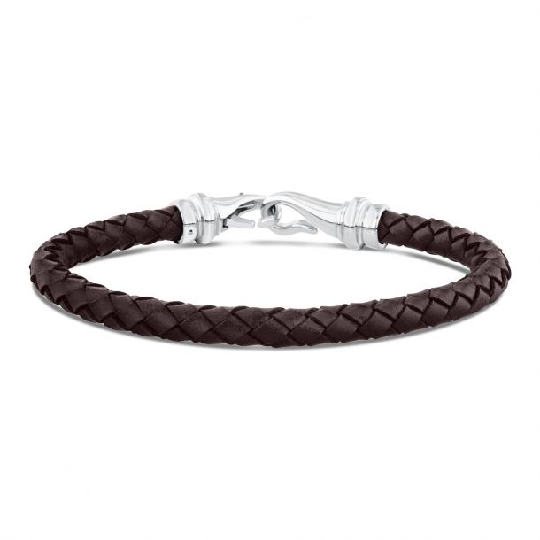 Men s Woven Brown Leather Bracelet REEDS Jewelers
