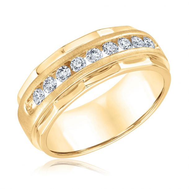 1 2ctw Round Diamond Channel Set Yellow Gold Ring Men s