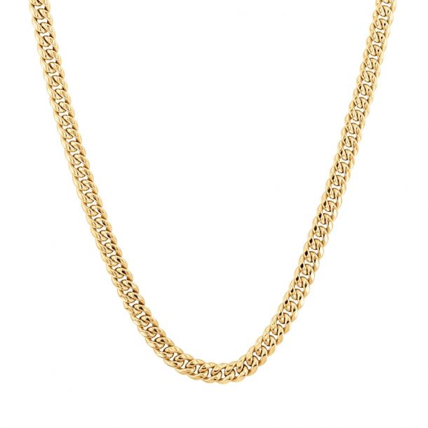 Men s Yellow Gold Semi Solid Miami Cuban Link Chain Necklace 7.3mm