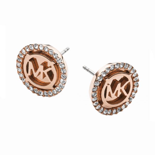 Michael Kors Rose Gold Tone Logo Disc Earrings