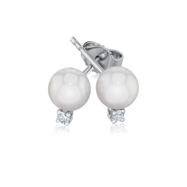 MIKIMOTO 6 6.5mm Akoya Cultured Pearl and Diamond Stud Earrings REEDS Jewelers