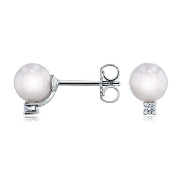 MIKIMOTO 6-6.5mm Akoya Cultured Pearl and Diamond Stud
