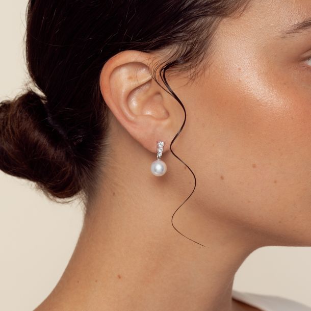 MIKIMOTO Morning Dew Akoya Cultured Pearl and 1 2ctw Diamond Drop Earrings REEDS Jewelers