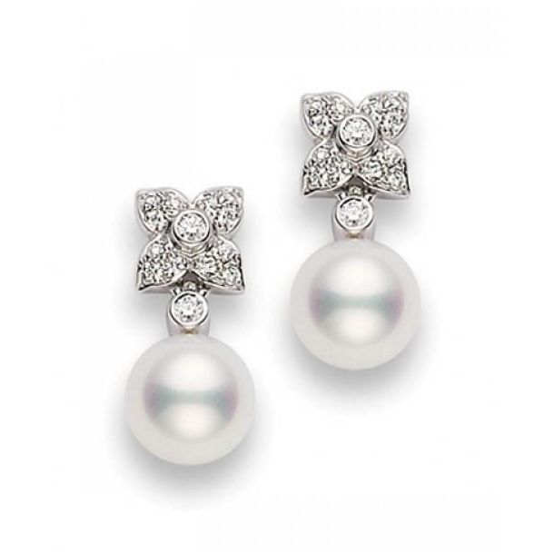 MIKIMOTO Akoya Cultured Pearl and Diamond Earrings | REEDS Jewelers