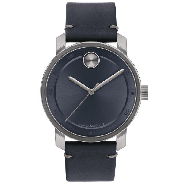 Movado BOLD Access Blue Dial Grey Leather Strap Watch 41mm