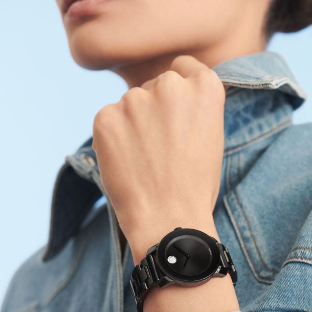 Movado bold top black with crystal